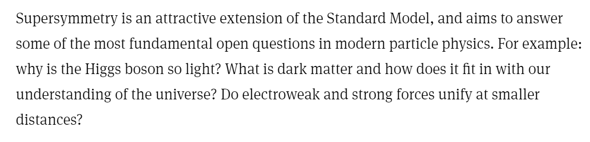 skdh's tweet photo. Beauty is not a scientific criterion. Supersymmetry does not explain why the Higgs mass is light. We have no evidence that dark matter is even made of particles. We have zero reason to think the electroweak and strong forces can be unified. 

https://t.co/FM4I9J82QL https://t.co/RXL4qiuLQy