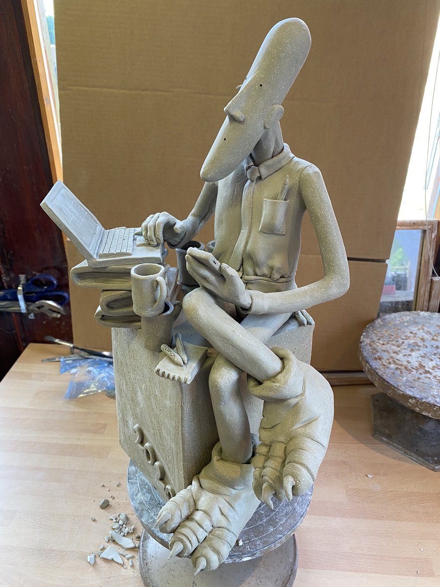 SallyDunhamArt's tweet photo. This is how Mister Herbert is โWorking from home in 2020โ, life as no one could have predicted! Iโve just finished it, needs firing and glazing, but thought Iโd share ๐#sallydunhamsculptor #sculpture #sculptor #ceramic #unique #bespoke #worklife2020 #workingfromhome #slippers https://t.co/8FdhKlQFx1