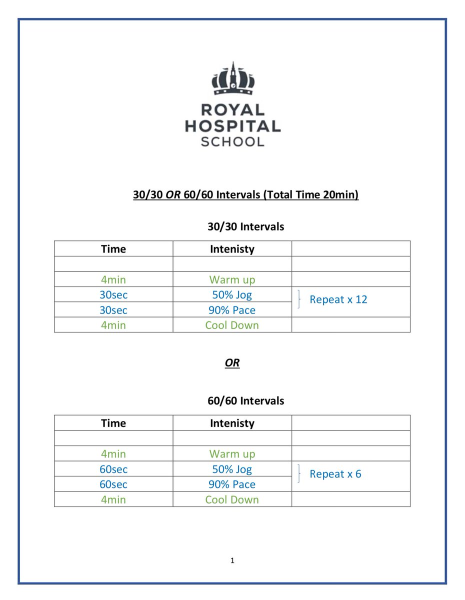 Today’s interval training is a choice of either 30/30 or 60/60 Intervals...a good way to finish the half term! <a href="/RHSSuffolk/">Royal Hospital School</a> #PartofRHS