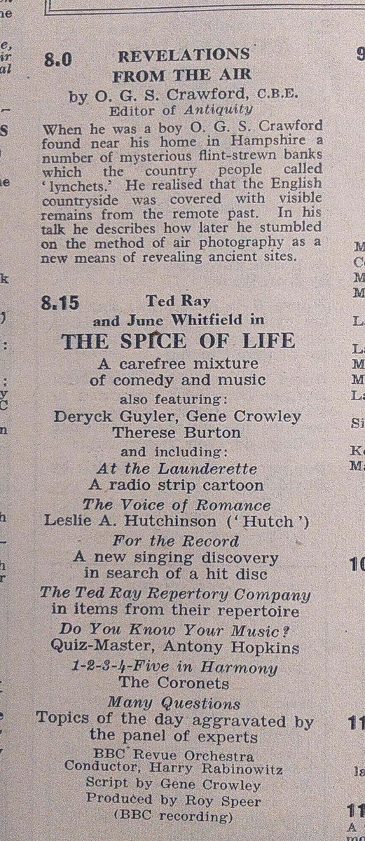 the transcript of which survives in Crawford's archive at the Bodleian, Oxford. The talk was first broadcast on 17th Feb 1955 and, as this extract from the Radio Times shows, that was quite a night of entertainment. Note: apparently he 'stumbled'. In the air. (10/x)