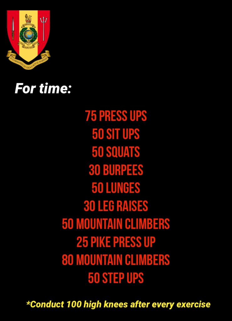 <a href="/43Commando/">43 Commando</a> <a href="/RoyalMarines/">Royal Marines</a> <a href="/RoyalNavy/">Royal Navy</a> Workout of the Day - Friday 22 May 20

Finish the week strong! Time to beat 23:09

#FridayMotivation #FridayFeeling #workoutoftheday #wod