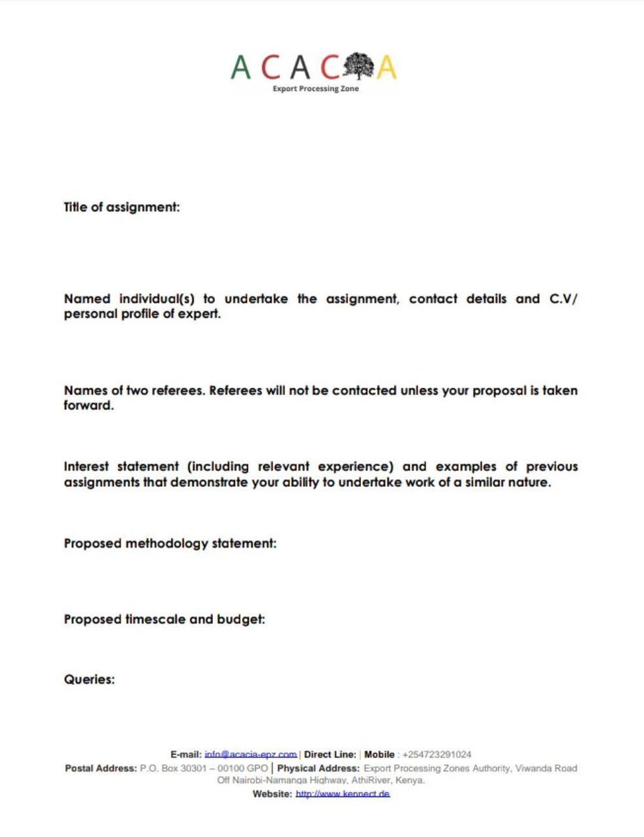 #jobalert
Title:
Consultant on Quality Gum Harvesting Training to the Collectors
Requirements:   
• Knowledge &amp; Prior Experience in Conducting Trainings on Quality Gum Harvesting

Use the attached form to submit an EOI to valarie@acacia-epz.com &amp; info@acacia-epz.com by 22/05/20.