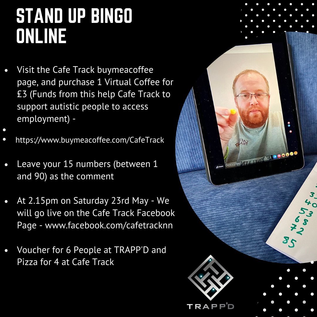 ntfc's tweet photo. ⚽️ Stand Up Bingo is back tomorrow, all in aid of @cafetracknn and backed by @trappdgames - please get involved and support an excellent cause if you can. https://t.co/heZbGR4YRe