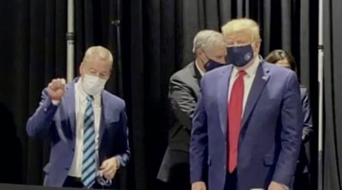 MikeSington's tweet image. Trump didn’t want you to see him wearing a face mask, so here’s a leaked photo of him wearing a face mask. Yes, you should retweet the hell out of it.