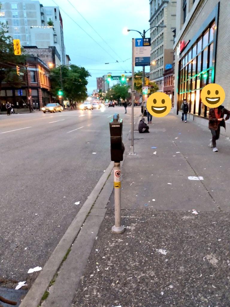 ilovedollaramas's tweet photo. Anyone else see what's wrong with this picture take a good look they are parking metres both side of the bus stop two cars from to pay and park it's kind of stupid and dumb to put a bus stop here when they're parking here this is on #DTES #vancouver #transit https://t.co/hUjZYTYdOE
