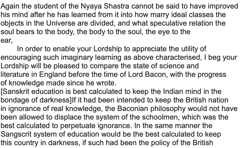 The fact is Rammohun Roy hated Tarka and Nyāya Śāstra (the tradition of Indian logic). These are his comments to the Governor General Lord Amherst on why the "Sungskrit education" needed to be dismantled entirely, and why the education in India needed to be in English only.  https://twitter.com/MakrandParanspe/status/1263730795803365376
