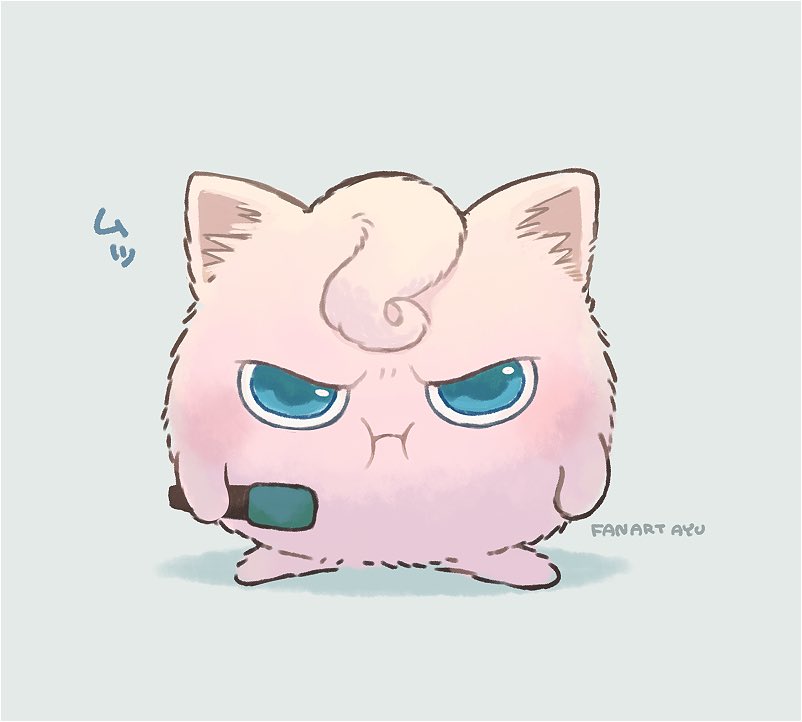 jigglypuff no humans pokemon (creature) blue eyes solo holding simple background food  illustration images