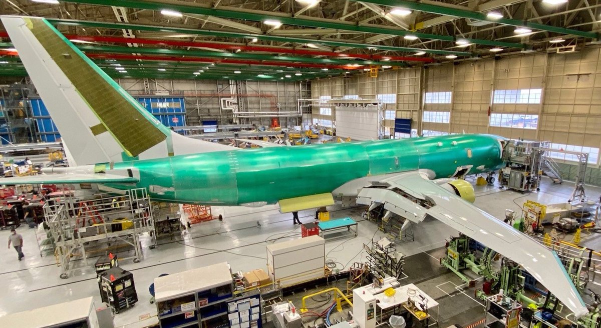 As we catch glimpses of ZP801 and 802 #SecuringTheSeas of the United Kingdom, here's ZP803 as she makes her way down the @Boeing production line before she joins the fleet later this year. Watch this space next week as she comes out of the paint shop with her new name on!