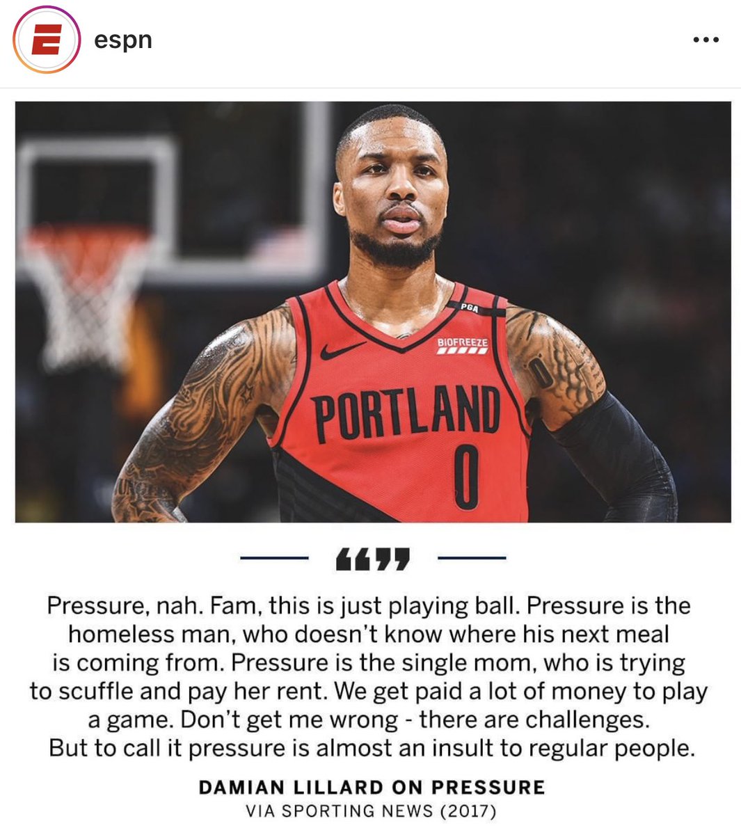 FBlankenshipWSB's tweet photo. “Nah, Fam!” I occasionally post this quote because I think it puts so much in perspective. Damian Lillard was asked about pressure and 🏀. He said something magical. https://t.co/oBk5FWLzvx