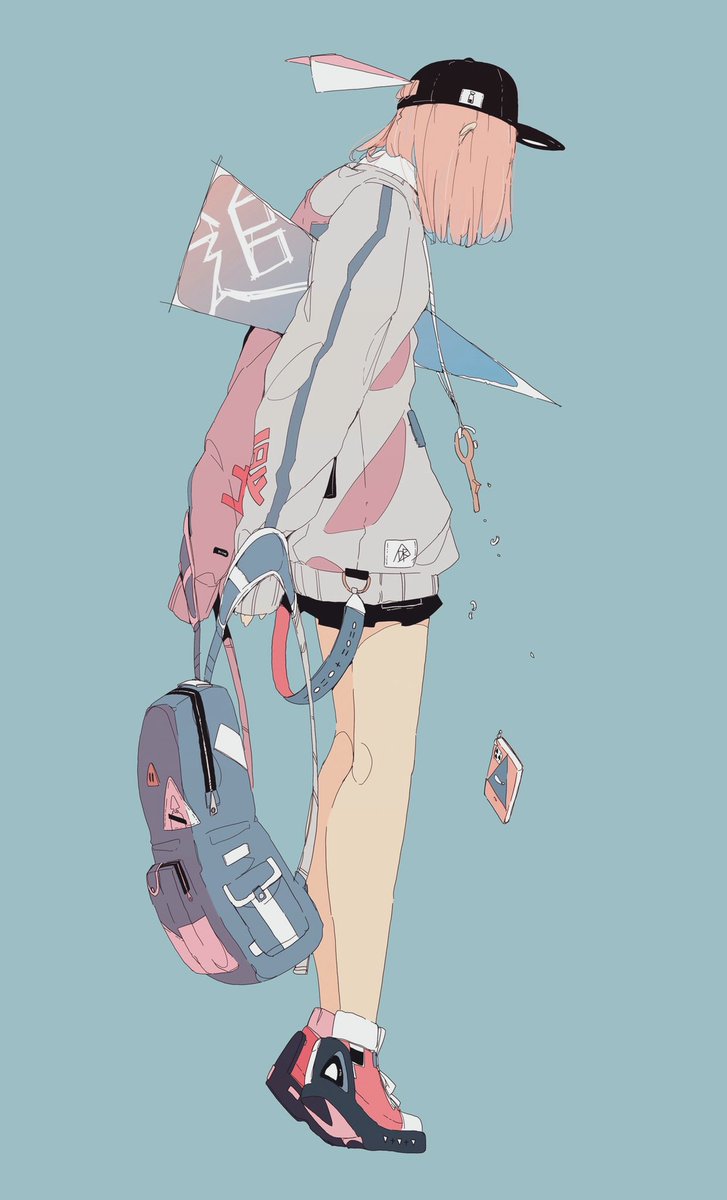 1girl flat color solo hat backpack limited palette bag  illustration images