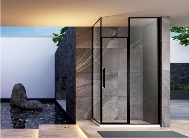 1.Standard minimalist semi-hidden pivot door 
2.full frame with slim aluminum profile designed 
3.8MM tempered glass, with grid or without grid, industrial design
4.Option color: matt black,silver,red
Zhongshan cannytop #shower enclosure #shower screen #shower surround #showerdoo