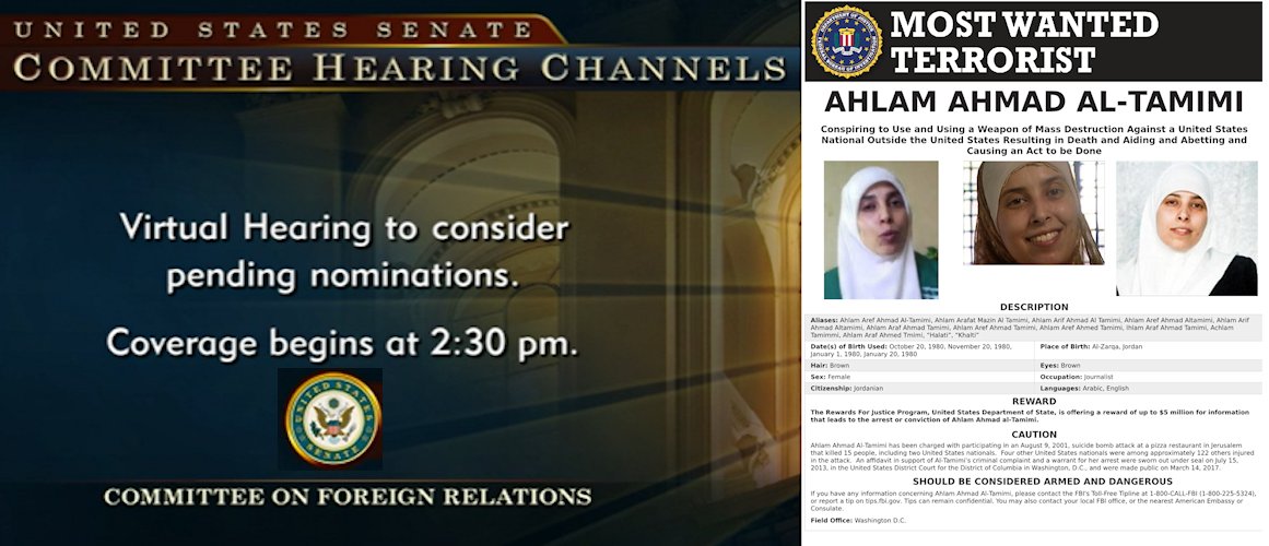 Have just watched US Senate hearing into the appointment of an ambassador to Amman. Guess how much attention the world's most wanted female fugitive living free in the capital of a strategic ally and Jordan's most important institutions shielding her from  @TheJusticeDept got.