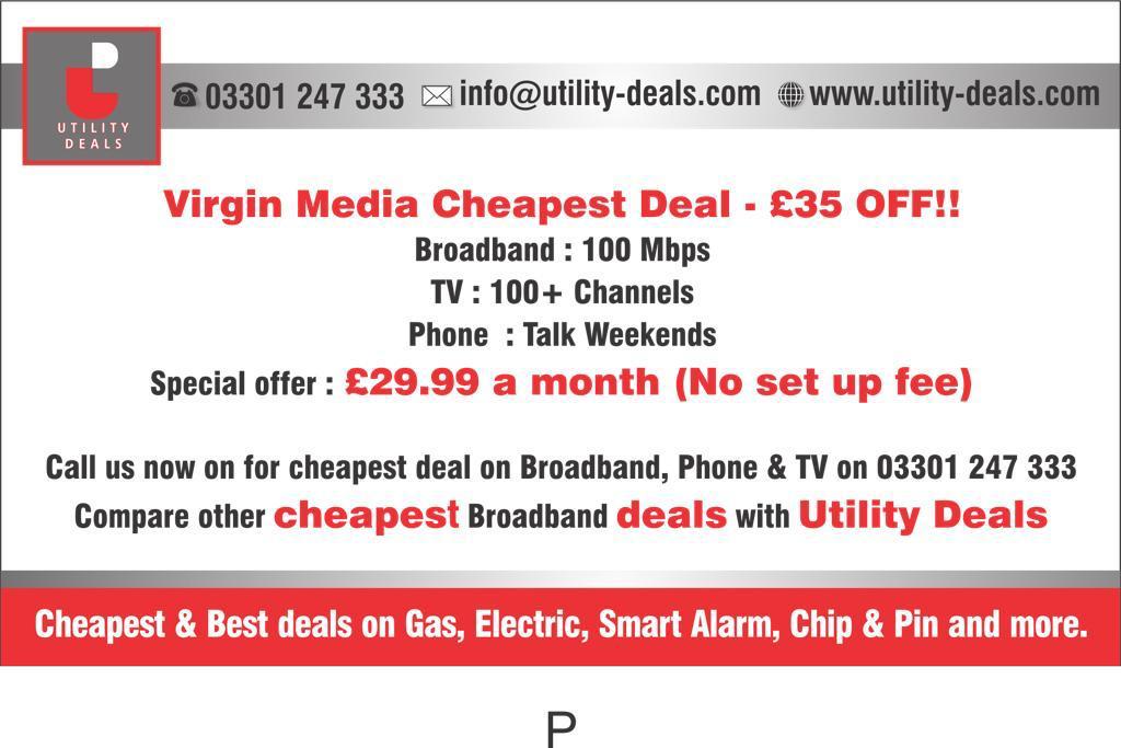 Cheapest Virgin Media Deal !!
#virginmediadeal #cheapestdeal #cheapestbroadband #offer #specialoffer  #cheapestbroadbanddeals #phonedeal #utilitydeals #utilitydealsoffers #utilitybill #dealoftheweek #offers #deals #simoffers #simdeals #Covid19UK #eeoffer #WORLD #weeek #london #uk