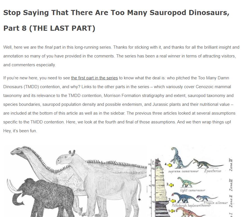 Now that - FINALLY- I'm done with the 'Too Many Damn  #Dinosaurs' (TMDD!) series at  #TetZoo (in which I talk about claims that there are just too many sauropods in the  #MorrisonFormation), I'm going to (slowly) produce a thread which goes through the arguments...