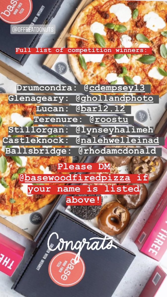 basewfp's tweet photo. Thank you to everyone who entered @basewfp and @OffbeatDonuts competition.

Congratulations to our winners 
Please see the full list of winners below.

If your name is listed please contact us (Base) directly.

#basewfp #offbeatdonuts #partnership #competitionwinners https://t.co/Nu4o3YluZD
