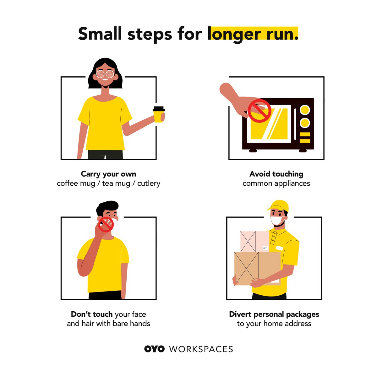 oyoworkflo's tweet image. Stop the spread with small steps.

#SafetyFirst #OYOWorkspaces #StaySafe #WorkSafe 
#Coworking #SocialDistancing