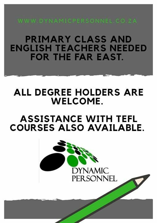 DynamicPersonn1's tweet photo. Primary class and English teachers needed for the Far East. 

All degree holders are welcome. 

Assistance with TEFL courses also available. 

https://t.co/Bu1MX2CVtb

#dynamicpersonnel #specializedrecruitment #workabroad #teachers #teachabroad https://t.co/vcesRxJJvS