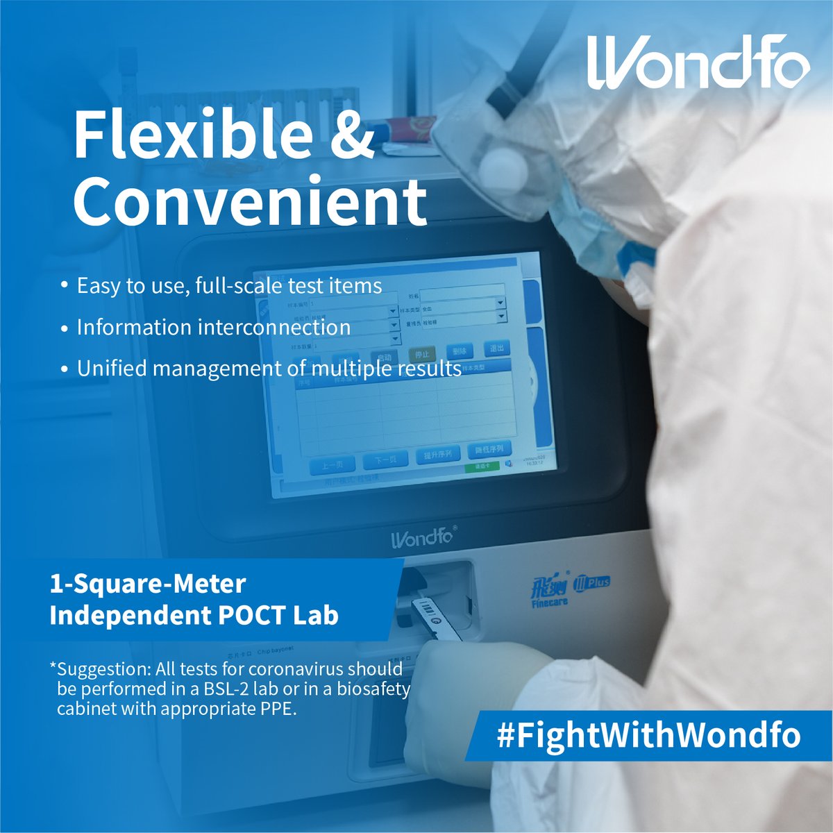 WondfoBiotech's tweet photo. Wondfo customizes "1-Square-Meter Independent POCT Lab" for the screening, diagnosis, and treatment monitoring of #COVID19. It ensures better protection by providing a laboratory environment that integrates a variety of advantages.
#FightWithWondfo #Fight2Win https://t.co/9ajg2cjx4r