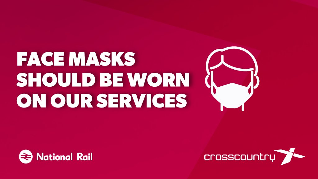 CrossCountryUK's tweet photo. If you need to travel by train, please be considerate of others and wear a face mask during your journey #TravelSafely https://t.co/EbDCHlH88Z