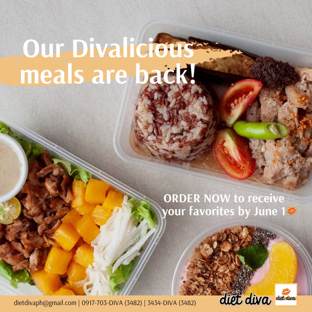 DietDivaPH's tweet photo. We know you missed our delicious home cooked meals ❤ The Diet Diva Team is pleased to announce that we are resuming meal deliveries starting June 1! #DietDeliveryPH https://t.co/FE6ZF2k9YI
