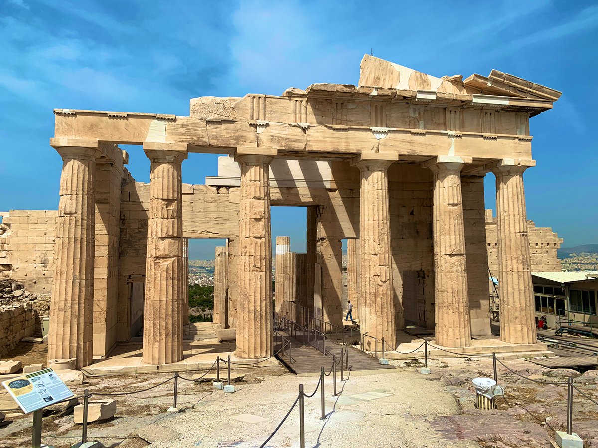 Visiting the  #acropolis, your attention is drawn to the immaculately preserved Periclean monuments: the Propylaea, the Nike Temple, the Erechtheion & of course the Parthenon. But a block pile 20m east of the Parthenon are all that remain of the last major monument on the site!