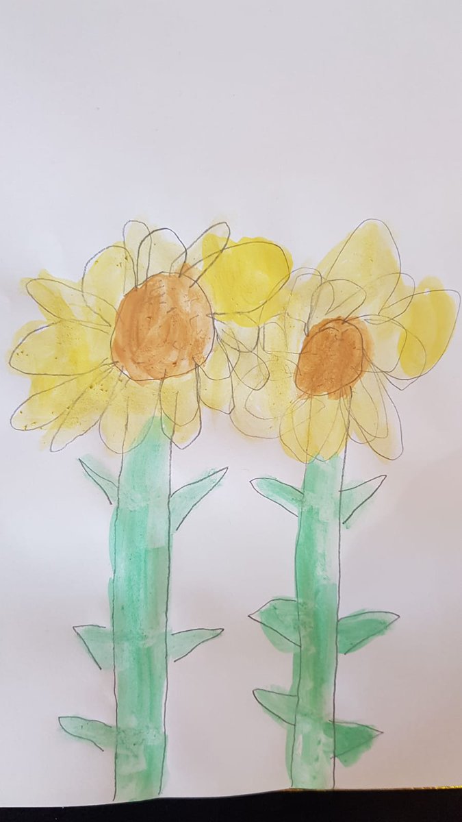 EveReyn12's tweet photo. @WhiteCourtScho1 @MrsGoodwin16 Freya has now completed her sunflower painting. Not in the style of Van Gogh but she has done it. https://t.co/51ycxejK1Z