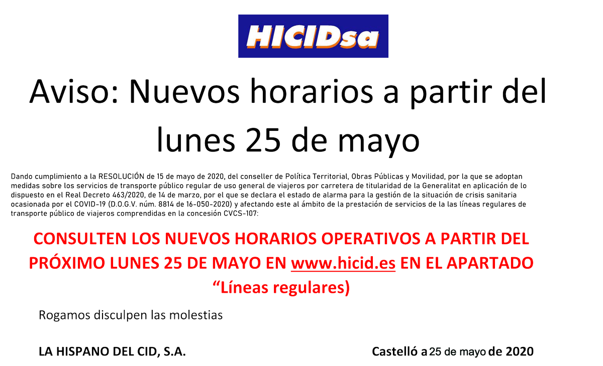 HICID1's tweet photo. Consulta los nuevos horarios a partir del 25 de mayo en https://t.co/hB8gbkp6BX https://t.co/1n2K2W6lr4