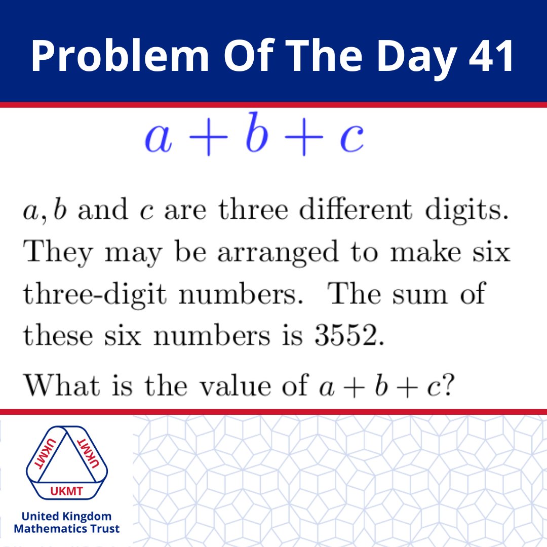 UKMathsTrust's tweet image. Problem of the Day 41

#ukmt #ukmathstrust #problemoftheday