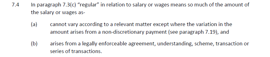 5/Definition of "regular" pay has been changed. Mercifully the phrase "not conditional on any matter" (former para. 7.4(b)) has been removed!