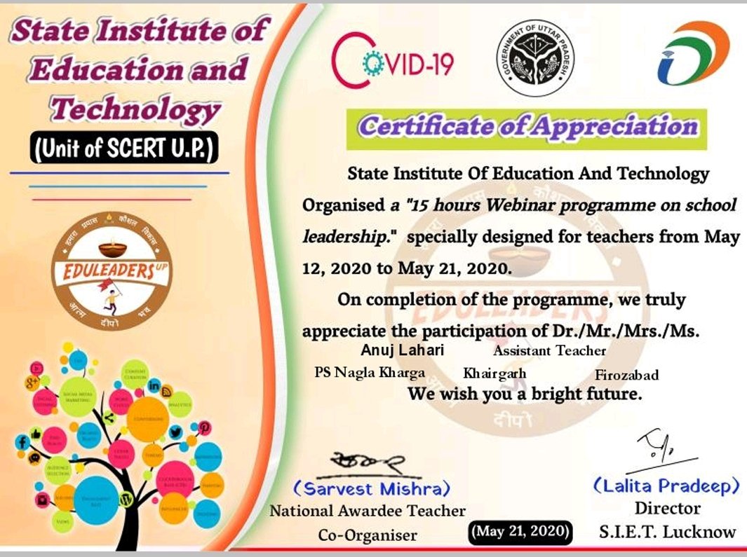 LahariAnuj's tweet photo. #eduleaders

Successful completion of 10days webinar on #leadership in the guidance of @sarvestkumar sir and under aegis of @i_tweetu mam and @SarvendraEdu sir. Thanx to #SPD sir for such motivating words.

#motivated #futureleaders #badlatabasic

@basicshiksha_up https://t.co/3L64RsIA2Z