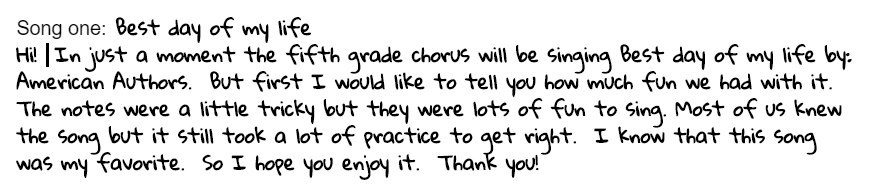 PHES_MusicRocks's tweet photo. Concert Week Post number 5: We have made it to the end of the week with our student introductions for Best Day of My Life. Keep Singing! #NoConcert #Chorus #eLearning #PHESpride #MusicMatters https://t.co/Hy4dsbeGDn