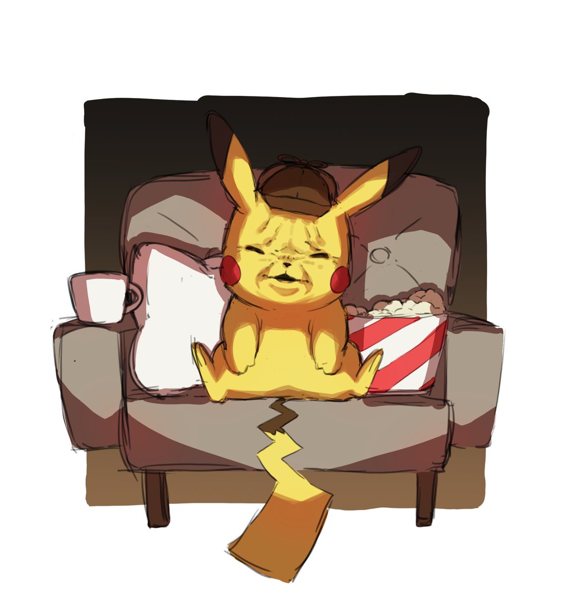 pikachu pokemon (creature) no humans holding solo hat popcorn smile  illustration images