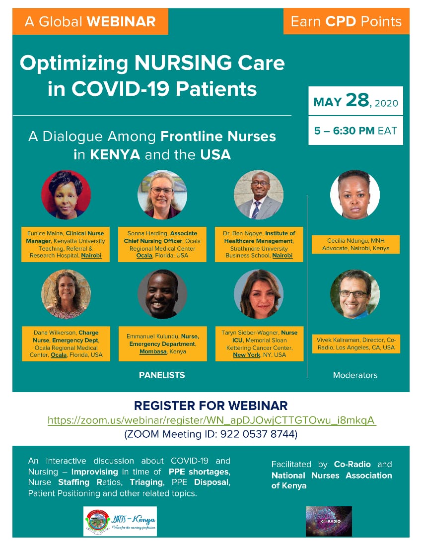 Global Nurses Webinar: "Optimizing NURSING Care in COVID-19 Patients. Interactive dialogue among frontline Nurses to discuss on topics related to COVID-19. 
To Register: zoom.us/webinar/regist…