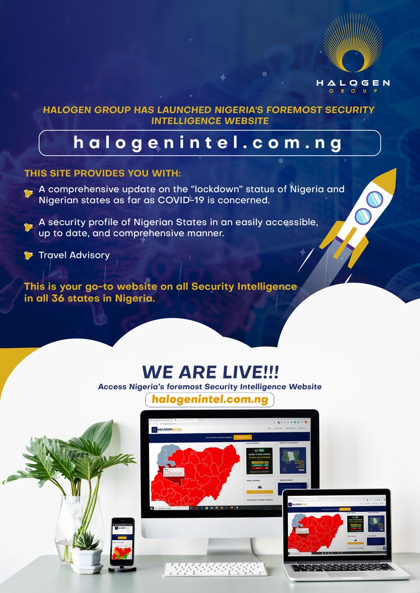 AcademyHalogen's tweet photo. WE ARE LIVE!!!!!! #HalogenIntel
It is your go-to source for all things Security Intelligence.
https://t.co/dyw5iPtog6
@AcademyHalogen @avanthalogen @pshalogen @averthalogen @armadahalogen
#HalogenGroup #SecurityIntelligence #SecurityinNigeria #Covid_19 #TravelAdvisory https://t.co/qzm07H5irg