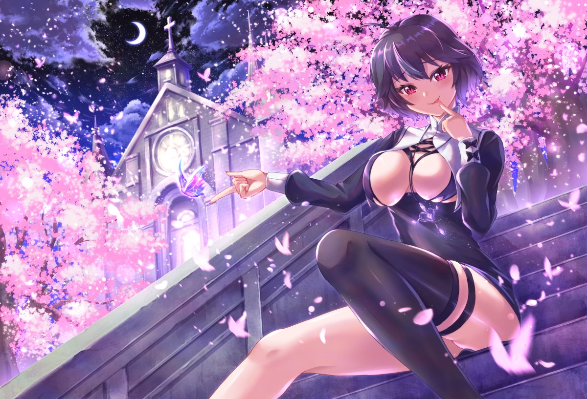 「「夜桜の"蜜"会」
#100万円イラコン 
@miku_emori 」|慎悟🌟Skeb受付中＆5月からのイラストお仕事募集中🌟のイラスト