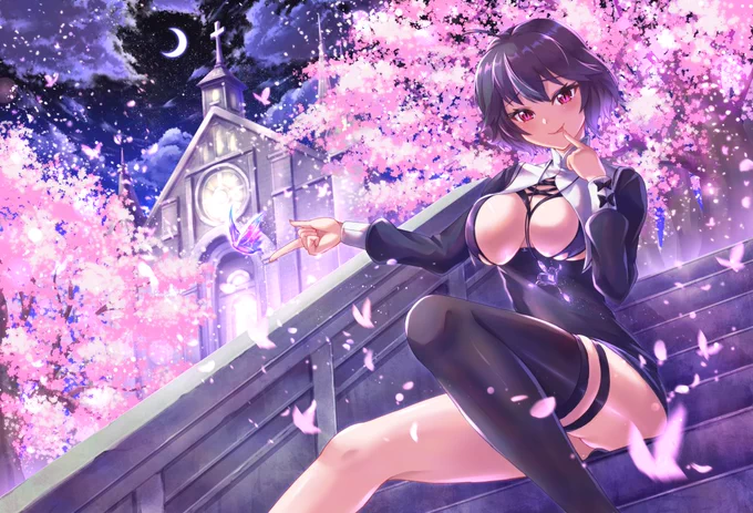 「夜桜の"蜜"会」
#100万円イラコン 
@miku_emori 