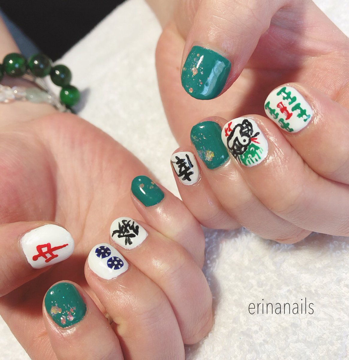 能代市ネイルサロンerina Nails 指輪も手作り 麻雀 麻雀ネイル 娘のリクエスト