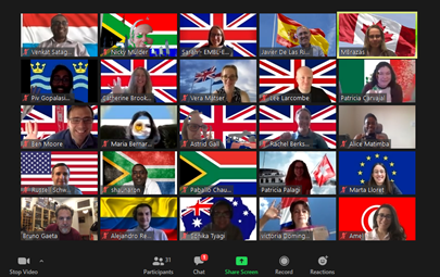 Nicky_Mulder's tweet photo. Final day of the education summit, discussing best practices for training in LMICs. We are having a group photo with our national flags. #BES2020 @H3ABioNet https://t.co/20KSvoxhuL