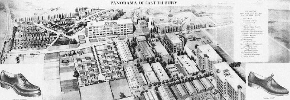 2/ Baťa foresaw a ‘gigantic new industrial centre...to contain...forty different factories and the houses of the workpeople, together with a railway station, riverside jetty, shops, aerodrome, swimming baths, theatre, dance halls and cinemas’. Here it is, a bit smaller, in 1958: