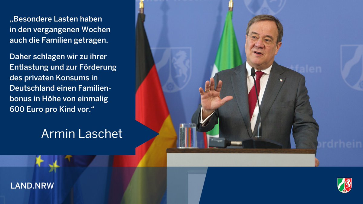 landnrw's tweet photo. Die Landesregierung gibt 10 Impulse zur Stärkung von Konjunktur und Wachstum in Deutschland und Nordrhein-Westfalen. Zum Beispiel soll ein 600 €-Familienbonus pro Kind Familien entlasten und privaten Konsum fördern. Alle Impulse hier: https://t.co/7FJWR2q3SA #NRWkanndas #Corona https://t.co/kwPt7HhTtu