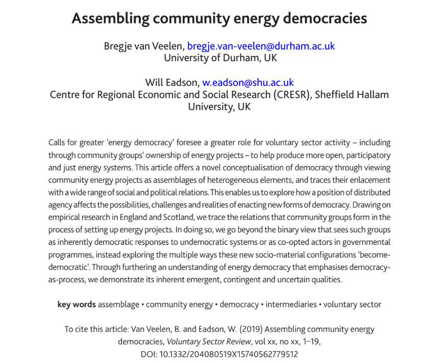 bvanveelen's tweet photo. A few months ago @Will_Eadson and I published a new paper - Assembling Community Energy Democracies. I have written an accompanying blog post here: https://t.co/qtQisikesk. An even shorter summary below: https://t.co/mAJKAizQVm