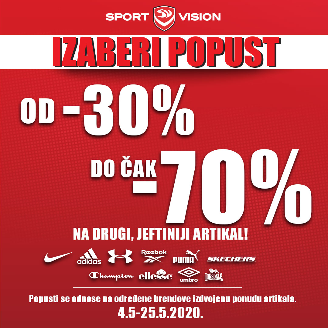 DeltaCityBG's tweet photo. U Sport Vision prodavnici izaberite popust na drugi, jeftiniji artikal koji baš vama treba.
Za kupovinu dva artikla iz odabrane ponude, ostvarite popust na drugi artikal od 30% do čak 70%.
Ponuda važi do 25.maja! Vidimo se! https://t.co/eSJu0BvA2j