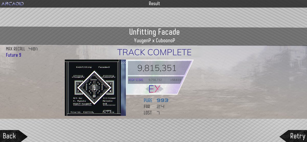 kluto_2135's tweet photo. #ARCAOID  (Not arcaea)

Unfitting Facade [FTR9] EX‼️ https://t.co/JepwnZeM7Z