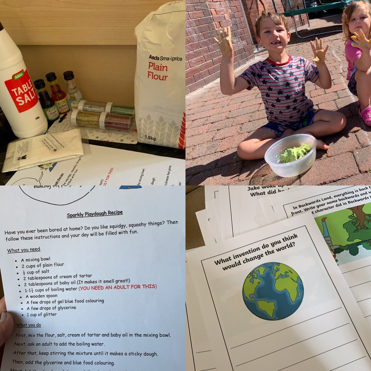sk_psychstudent's tweet photo. @Class3Broadway Here’s G’s play dough that he made... he split the ingredient list in half using his maths skills so H could make some! https://t.co/6hiCe8jsso