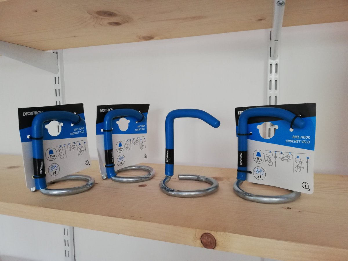 Gear Cave Lockdown project is finally taking shape. Cracks filled, some walls painted and shelves up. Now time to test these promising bike hooks from <a href="/Decathlon/">Decathlon</a> 

Also need suggestions what to cover a concrete floor with? Thks.

<a href="/UKCycleChat/">UKCycleChat™</a> <a href="/WeAreCyclingUK/">Cycling UK</a> #cycling #cyclist