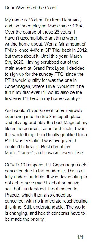 MTGZan's tweet photo. Dear, @wizards_magic .

An open letter to WotC, from a player qualified for his first PT. https://t.co/3xJ6jzcAOF