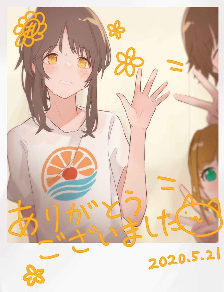 takamori aiko multiple girls 3girls brown hair shirt smile blush white shirt  illustration images