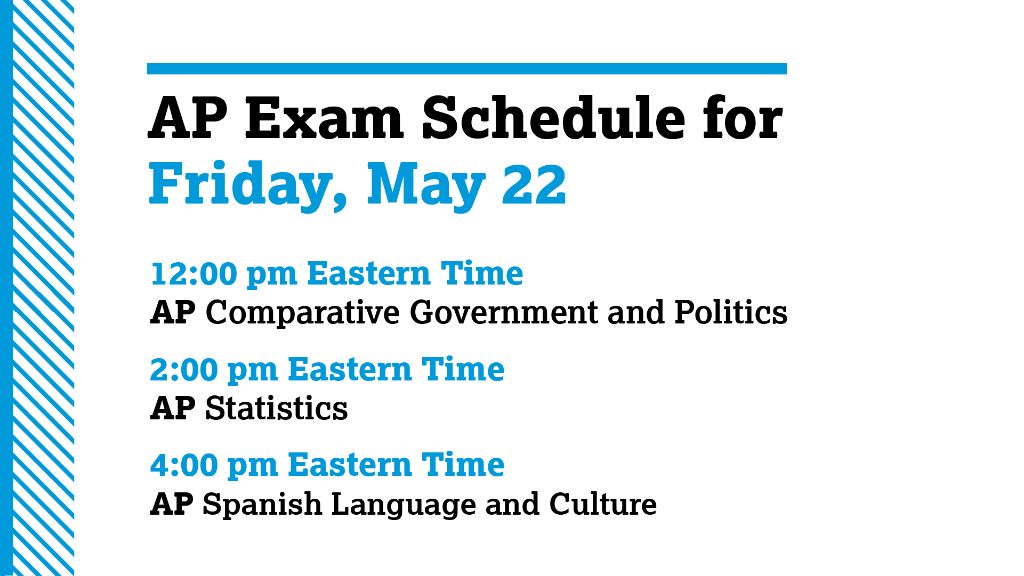 CollegeBoard's tweet photo. ---- Today's AP Exam Schedule -----

✅ Get the test day checklist. https://t.co/MSweC8Yztj
⏰ All AP exams start at 12 pm, 2 pm and 4 pm Eastern Time. You can use this time zone converter if you're unsure of your local testing time: https://t.co/kxPX6saEqY. https://t.co/TPkubjXHD9