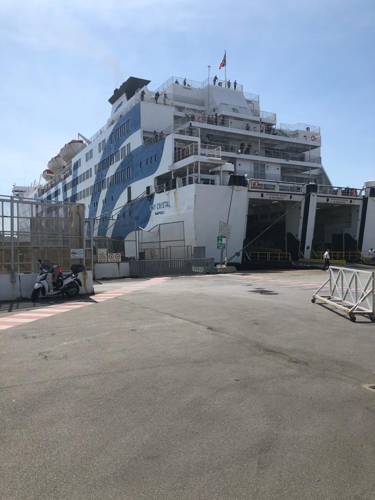 NLinItaly's tweet photo. Arrival of large group of #Dutch campers in port of #Genova, they had been waiting to travel back from Morocco. Thanks to Italian authorities for great support and Dutch Honorary Consul in GE Franco Gattorno for on-the-spot assistance! Safe travels back!  @JWBeaujean @NKCtweet https://t.co/Ql4fUpFHY6