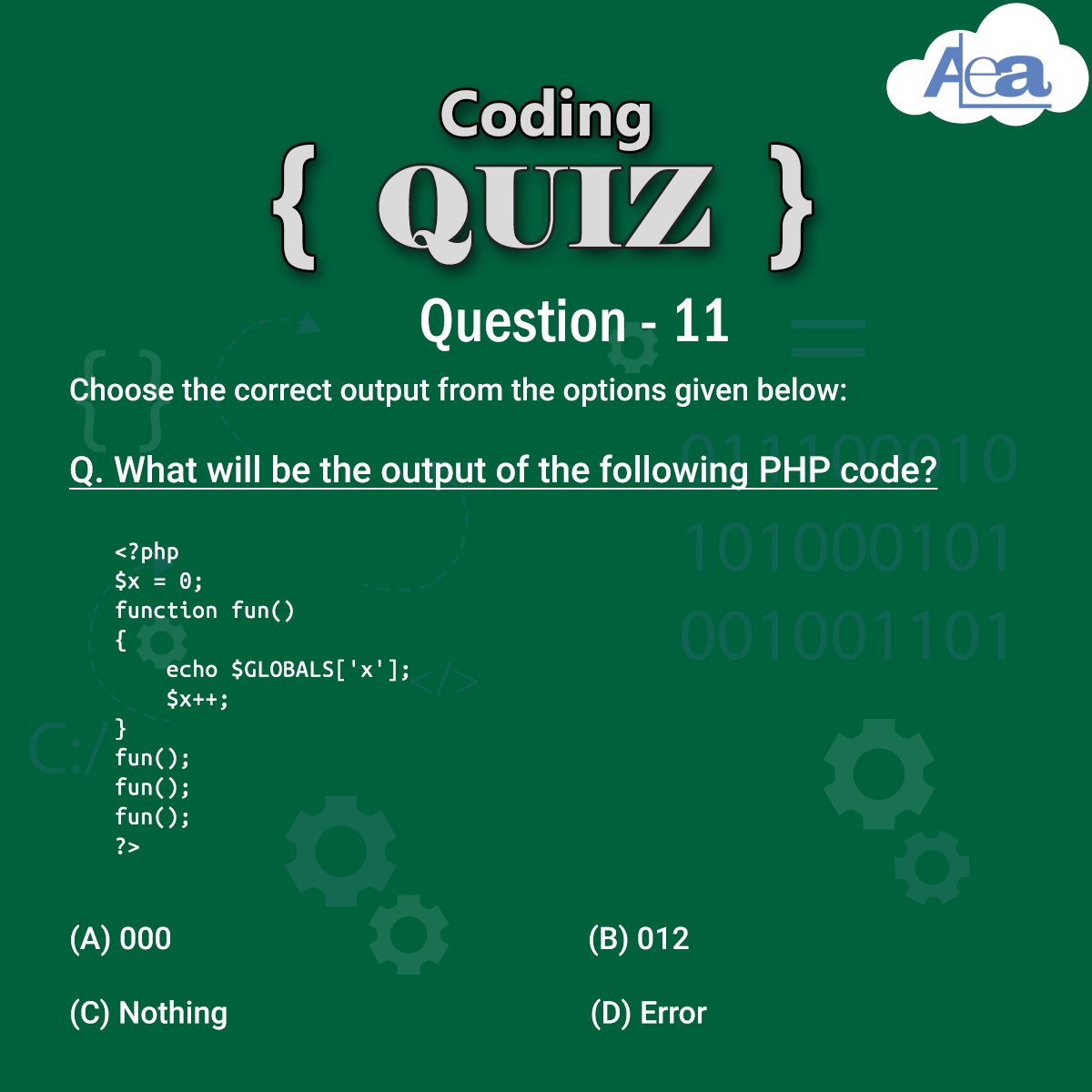AleaIT's tweet image. Hello Tech Geeks !!
Participate in ALEA QUIZ CHALLENGE. Leave your answer in Comment Section & Tag 3 friends to challenge them.
The one who will give max. right answers will be declared as Coding Ninja of the week.
#Aleacodingninja #aleacodingdose
#CodingChallenge11 #week2